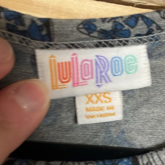 LulaRoe size XXS Gray with Minnie Mouse with Blue Bows Carly High-Low Dress - Picture 2 of 7